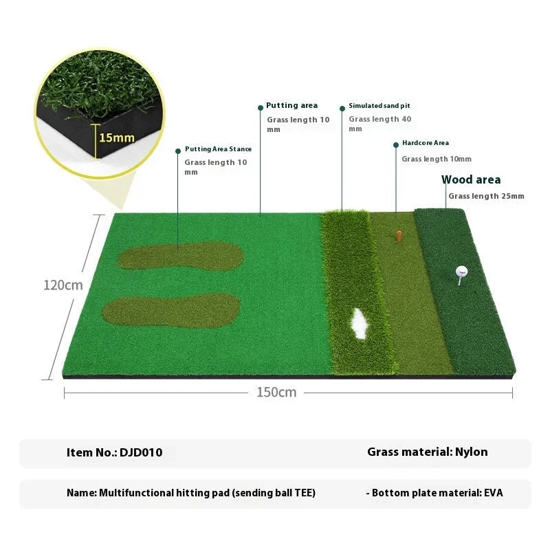 PGM multifunctional golf practice mat with plastic surface, available in 1x1.5m or 1.2x1.5m sizes