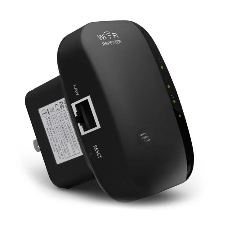 White and black WiFi repeater, 75x90mm, with 2dBi antennas and 300Mbps 2.4GHz WLAN signal amplifier