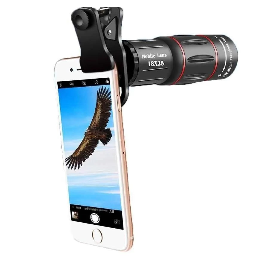 Mobile phone telephoto lens bracket set with monocular telescope and 18x magnification on standard configuration
