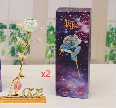 24K luminous gold rose flower set in gift box with tote bag, handmade plastic bouquet non-fade artificial roses