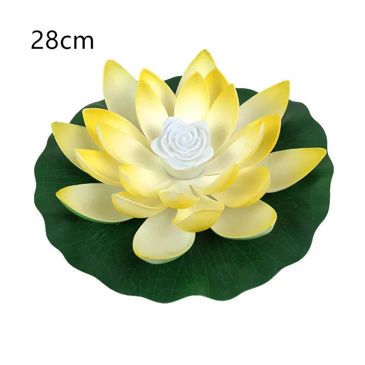 LED lotus lamp 18 cm EVA foam decorative light in white on a wooden table