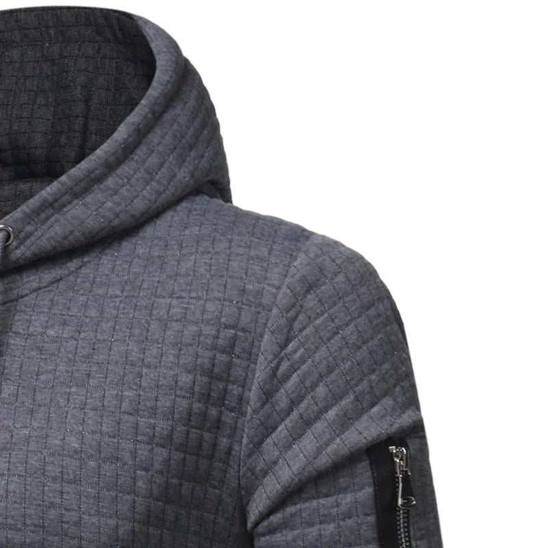 Men's sweatshirt hoodie with arm zipper long sleeve slim top in solid colour, O-neck, cotton poly blend, side view