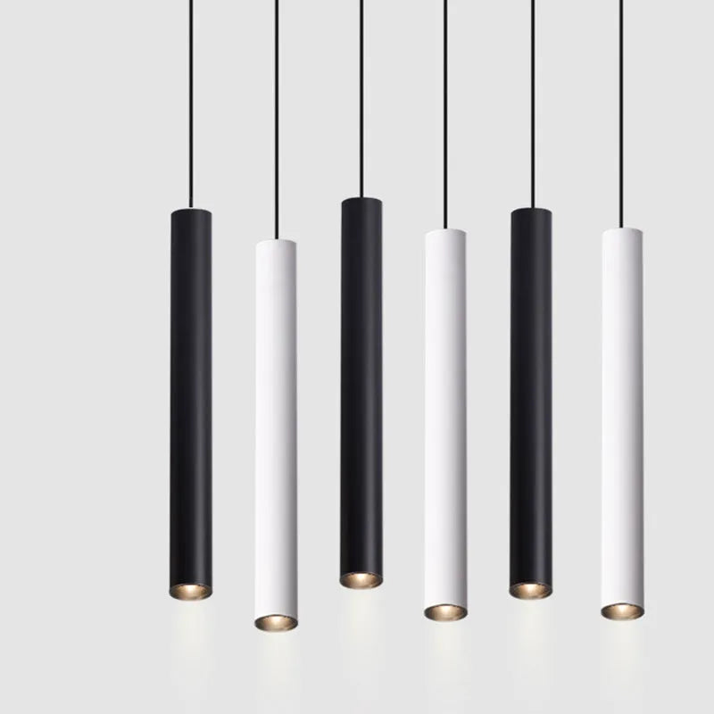 Aluminium alloy long-tube suspended ceiling lamp with black finish, single-head design, adjustable height
