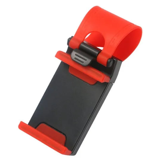 Universal car steering wheel clip mount holder for mobile phones in black and red colours