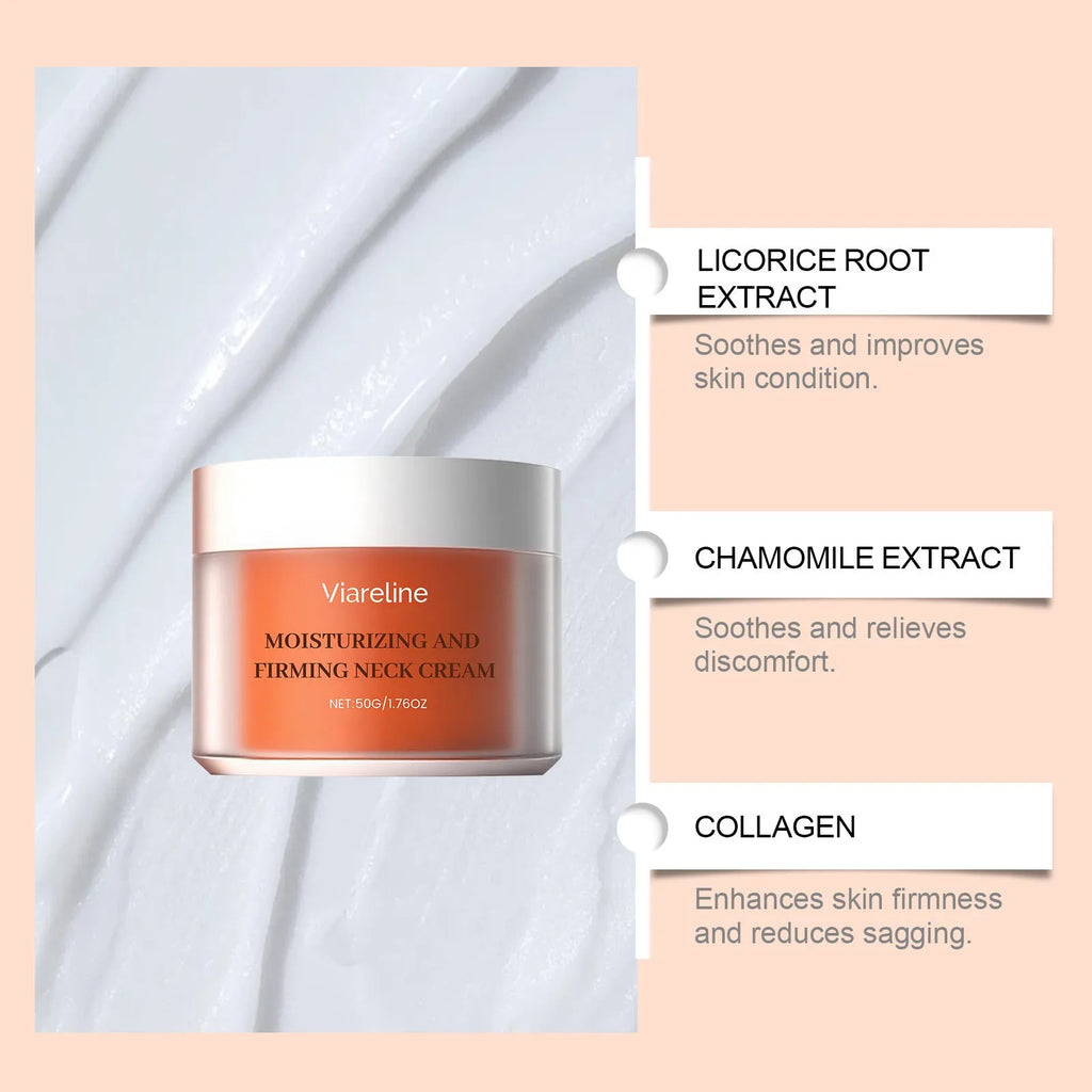 Neck moisturising cream in compact 6.3cm case with 50g content for daily contour care