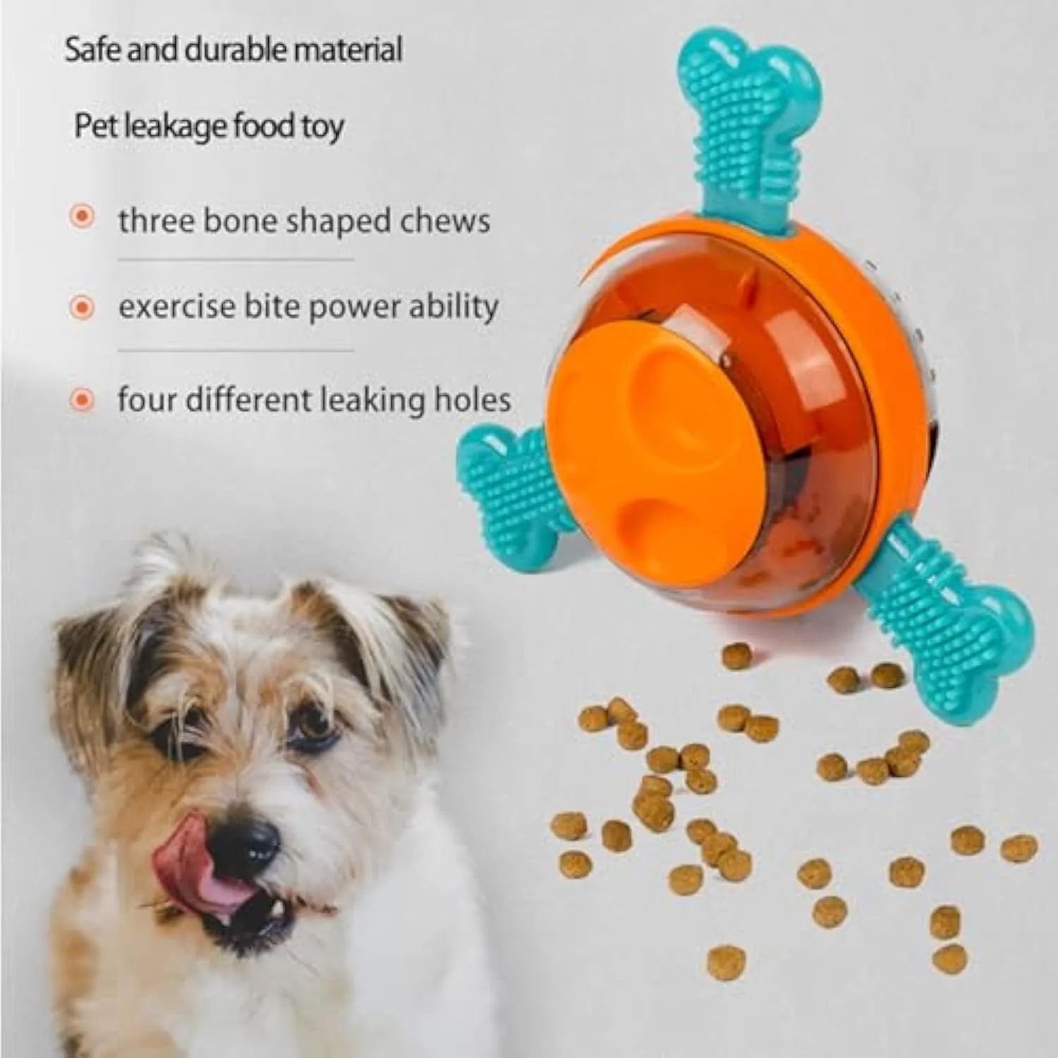 Blue interactive puppy chew toy with rubber bones and slow feed puzzle design