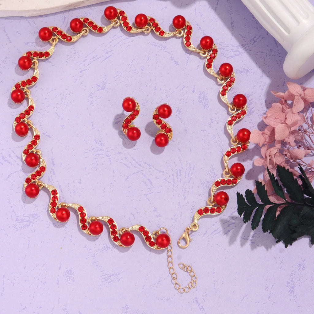 Women's bohemian irregular pearl earrings and necklace set in gold alloy electroplated finish