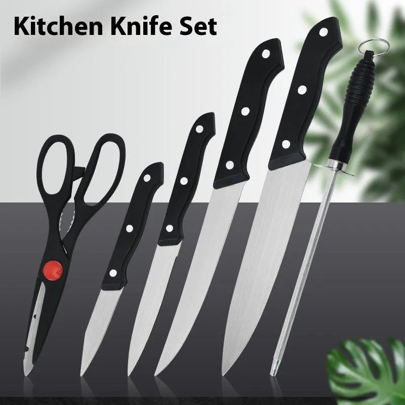 Stainless steel knife and A-style black cutting board set with 17.5 cm blade