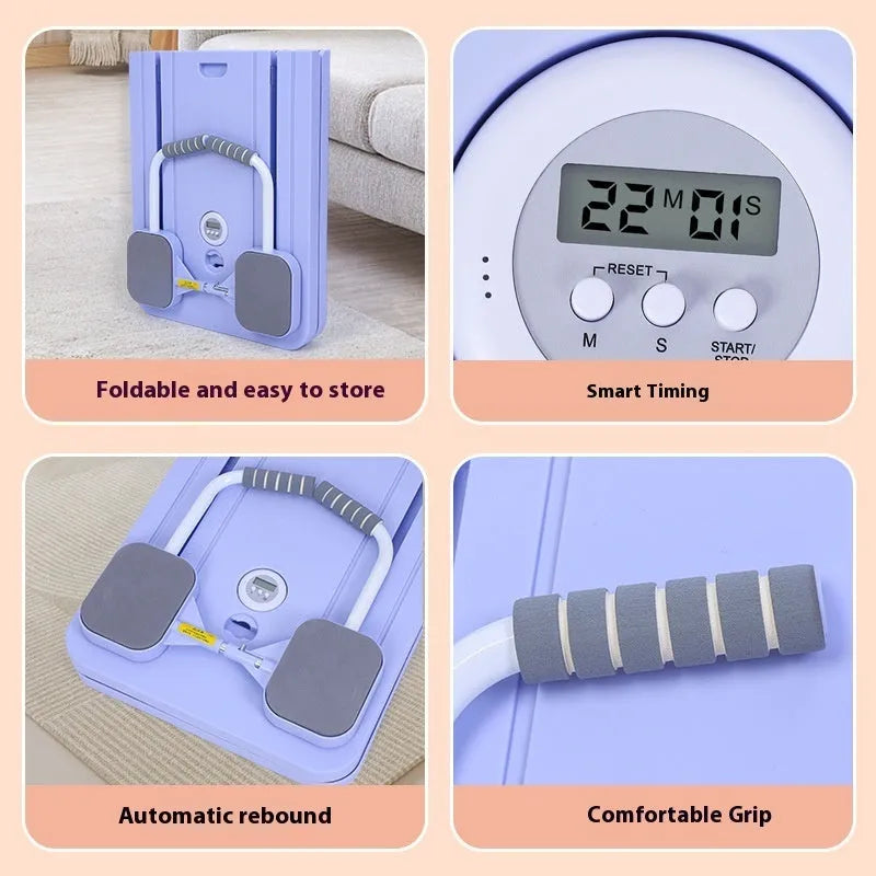 Multi-functional supine board in gray on floor for home abdominal exercise