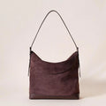 Brown genuine leather women's retro square shoulder bag with clamshell opening