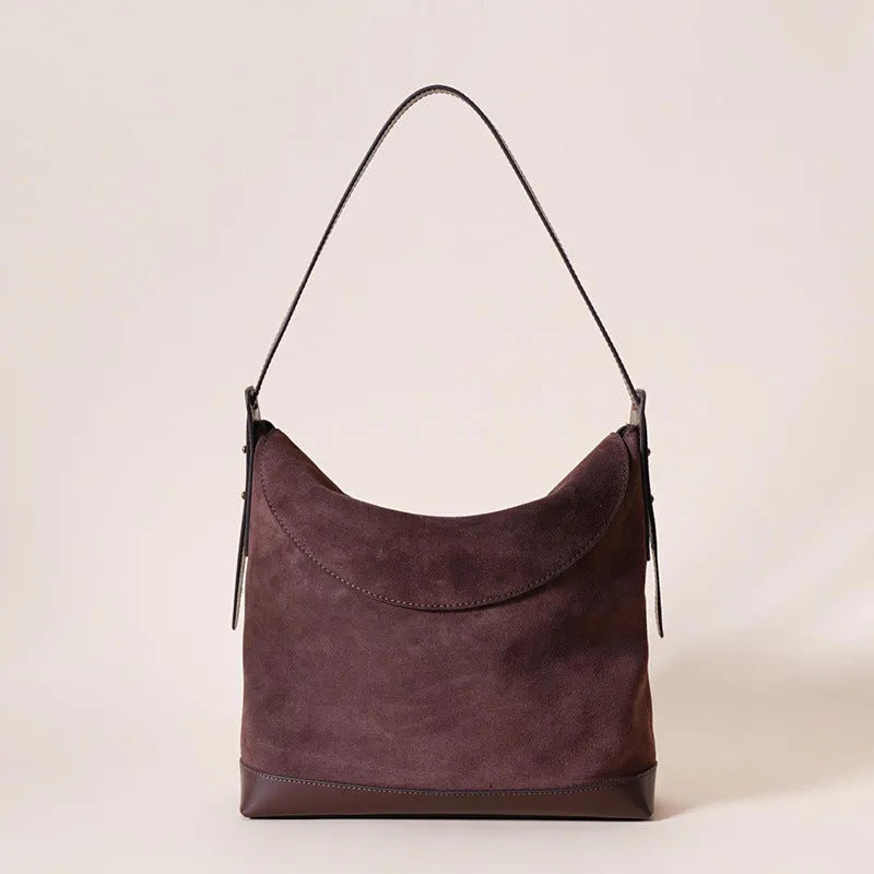 Brown genuine leather women's retro square shoulder bag with clamshell opening