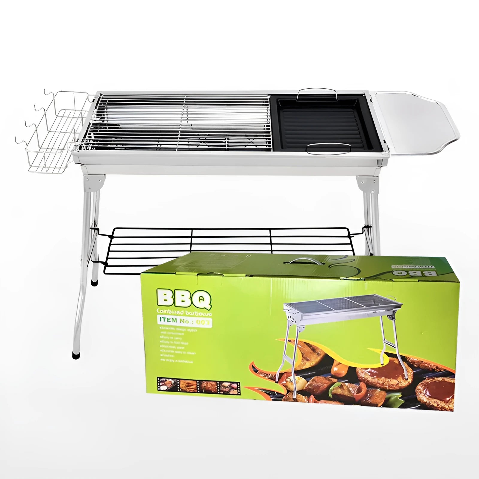 Stainless steel portable folding barbecue oven for outdoor cooking with more than five people capacity
