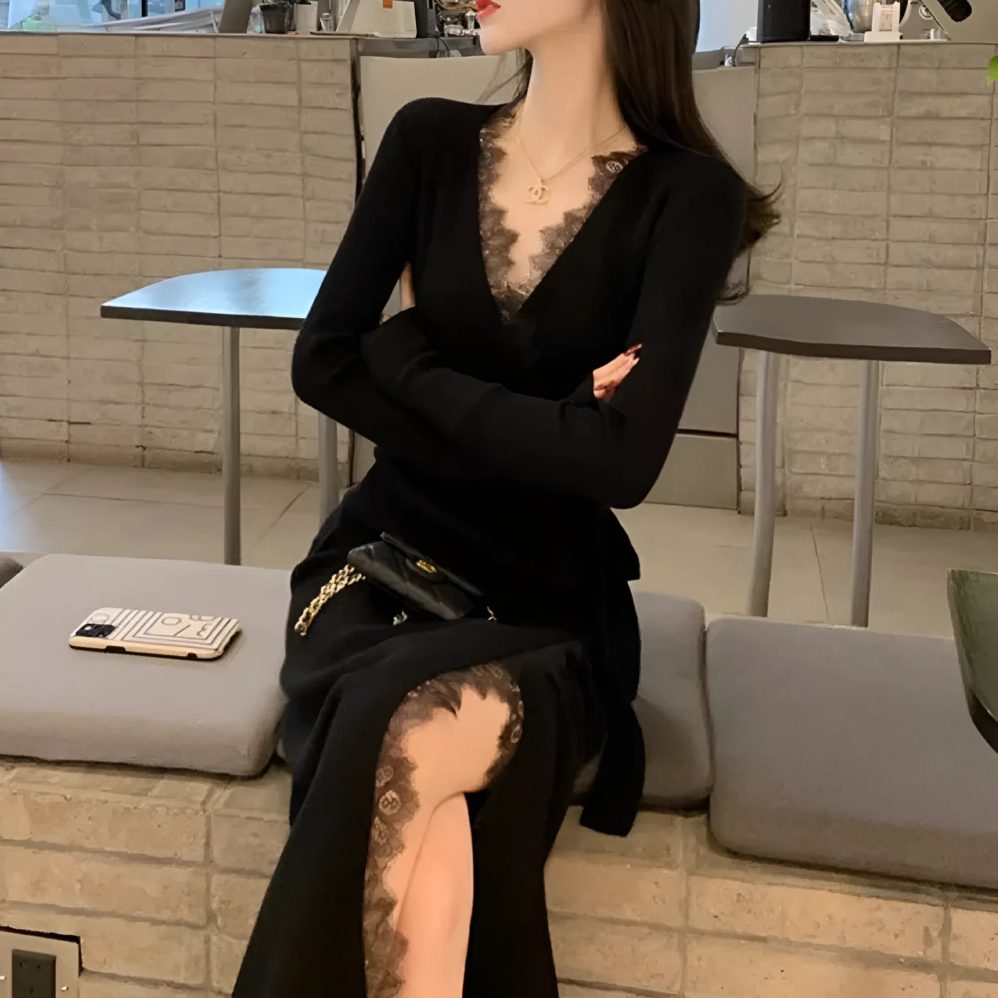 Women's solid black slim fit Princess dress skirt made from polyester fabric.