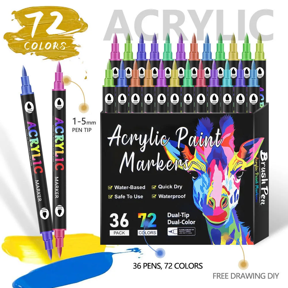 Double-headed acrylic marker pens with washable quick-drying opaque colours for art projects