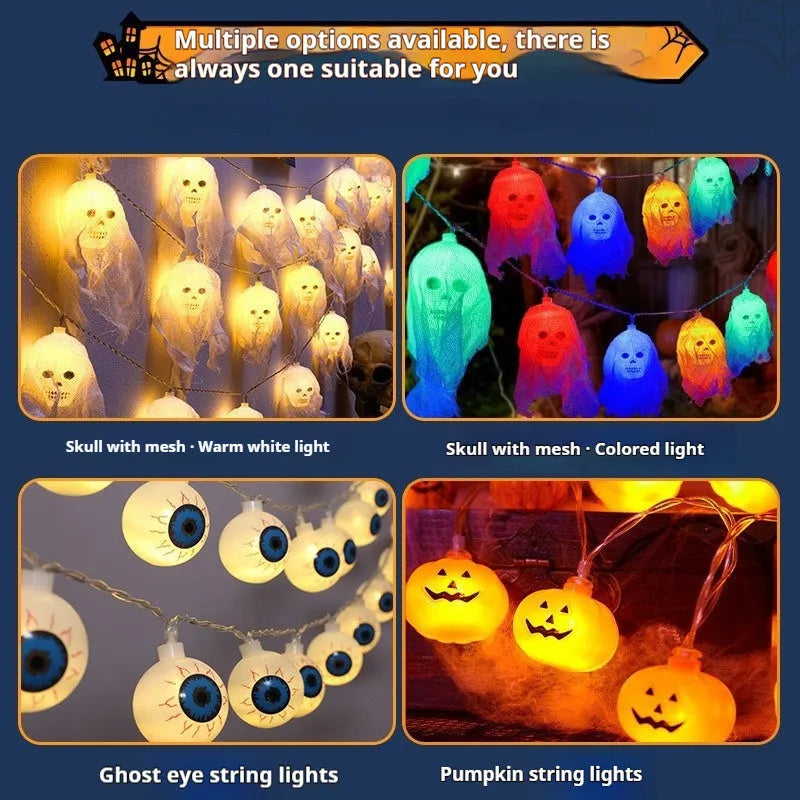 Halloween battery powered LED string lights in colour and warm white options for indoor wall decoration