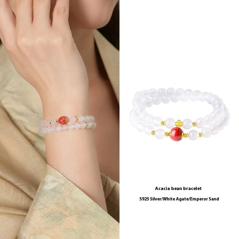 White agate women's double layer bracelet with geometric beads and national style design
