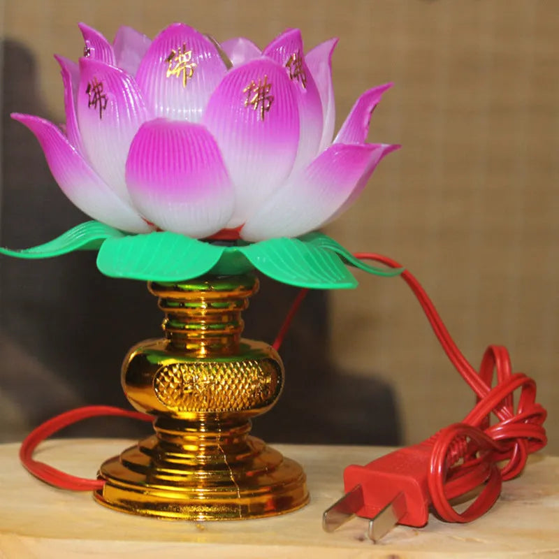 Buddha Light plug-in worship lamp with colourful lotus design for spiritual decor