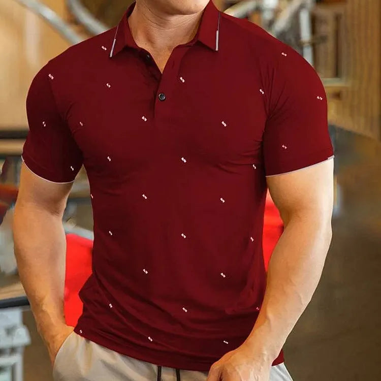 Men's digital print short sleeve sports top in black, side view, for summer fitness and cycling
