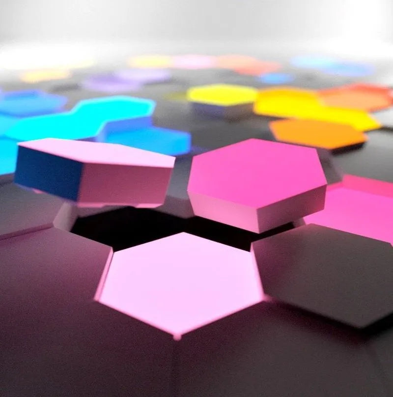 Smart home quantum lamp with app voice control, colourful LED blocks, and UK plug for indoor use