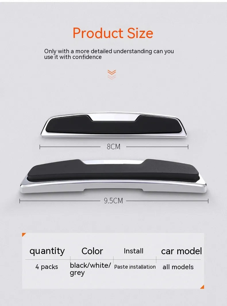 Black silicone car door bumper strips measuring 9.5cm by 2cm in four-piece protective set