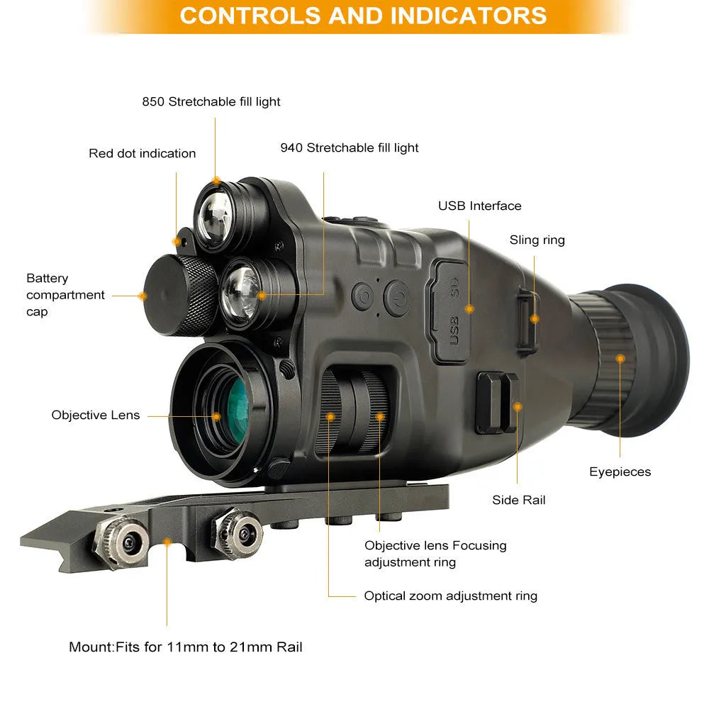 CY789 HD night vision instrument aiming set 3.7V compact 106x97x47mm for low-light photography and shooting