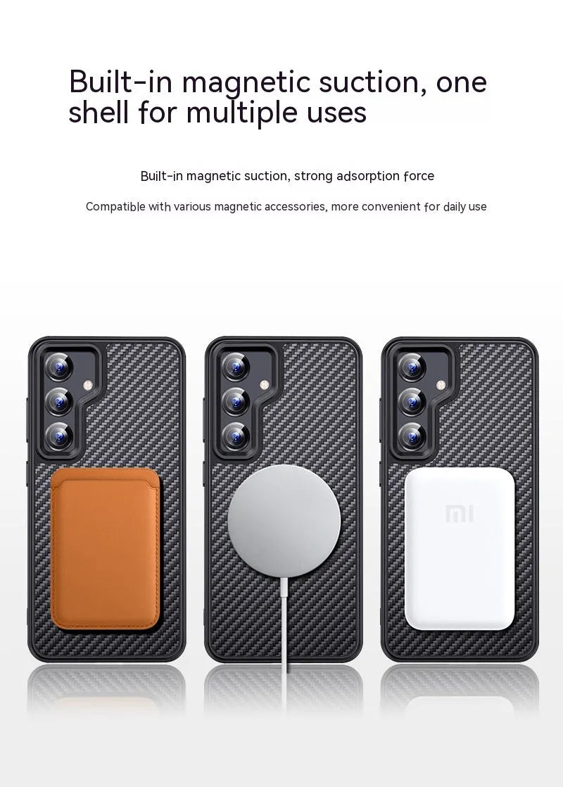 Black aramid fibre magnetic phone case for Samsung S23 and S24 series