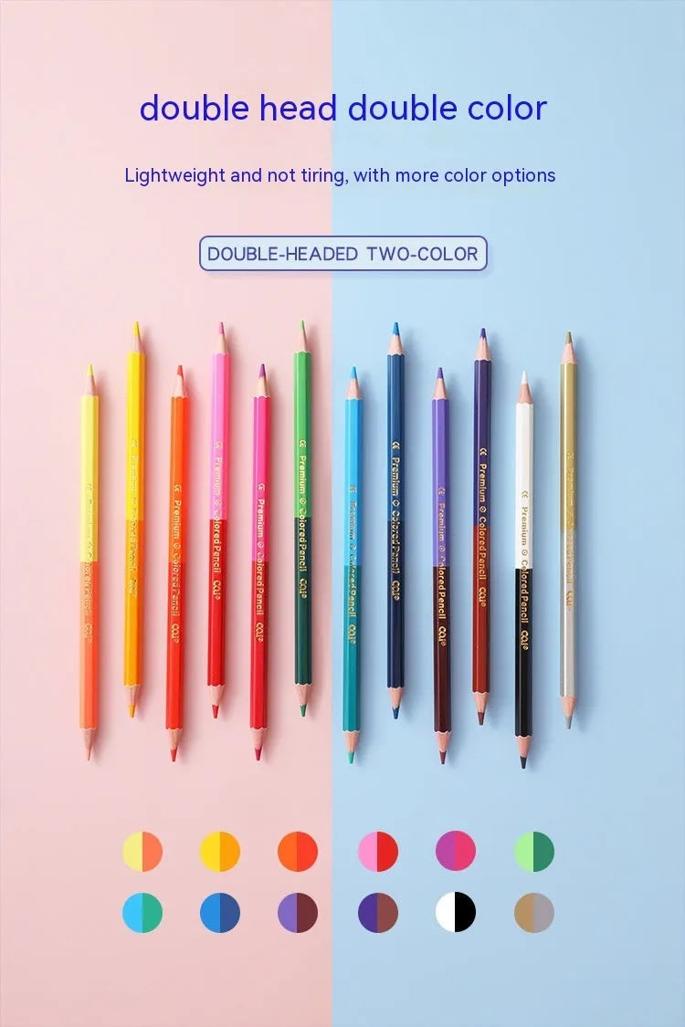 Wooden student colour pencil art set showing brush colour and double head options in 12 or 24 colour configurations