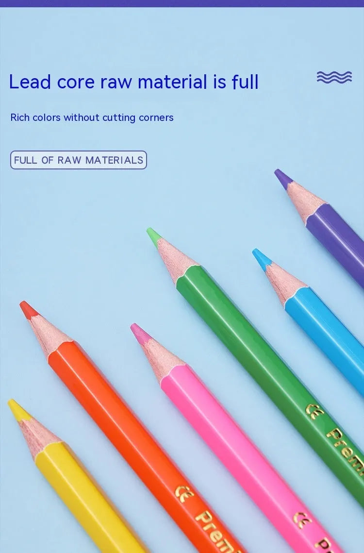 Wooden student colour pencil art set showing brush colour and double head options in 12 or 24 colour configurations