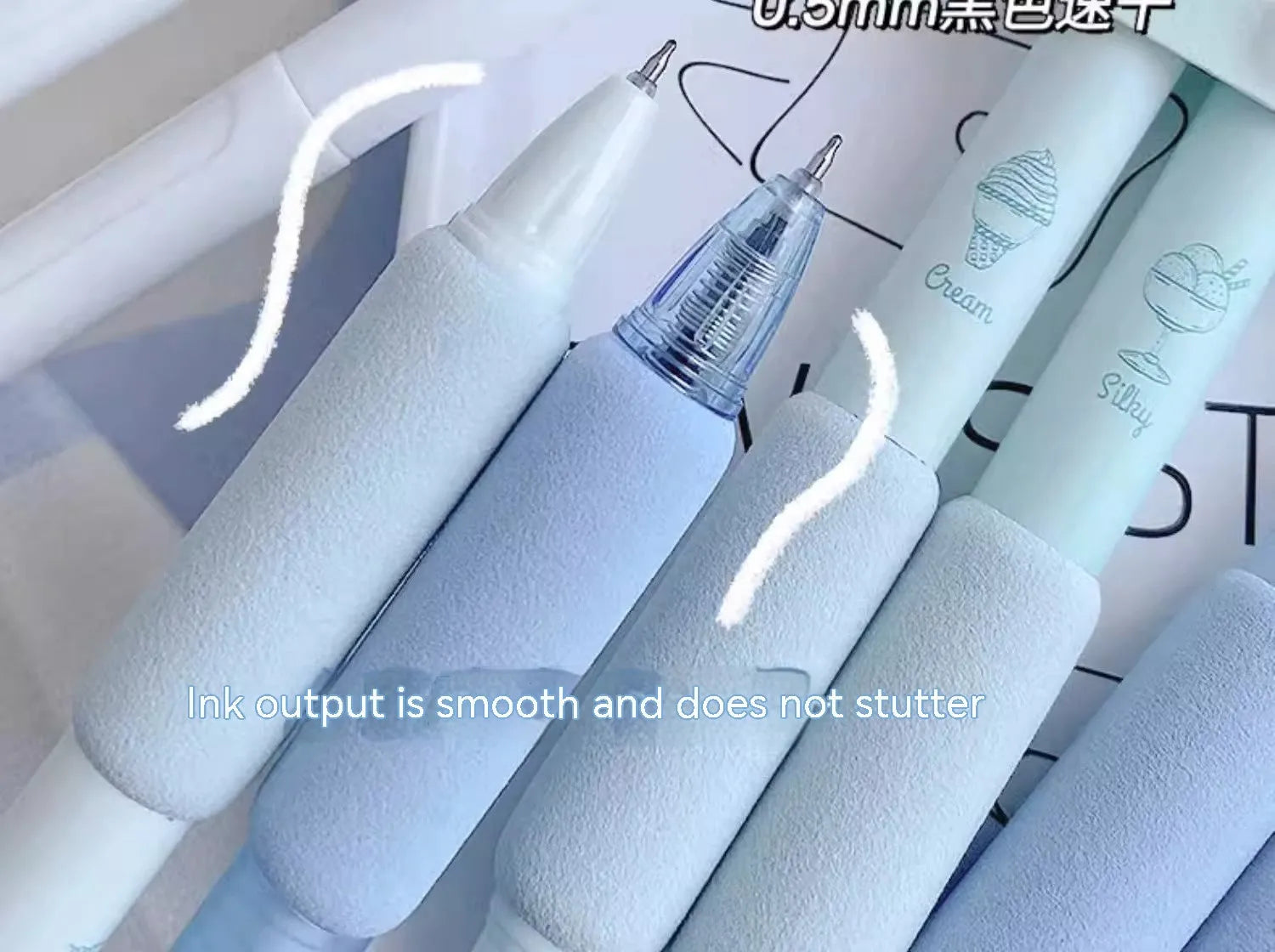 Four double-headed fluorescent pens with 0.5mm tips in cheese mint and sea salt ice cup colours.