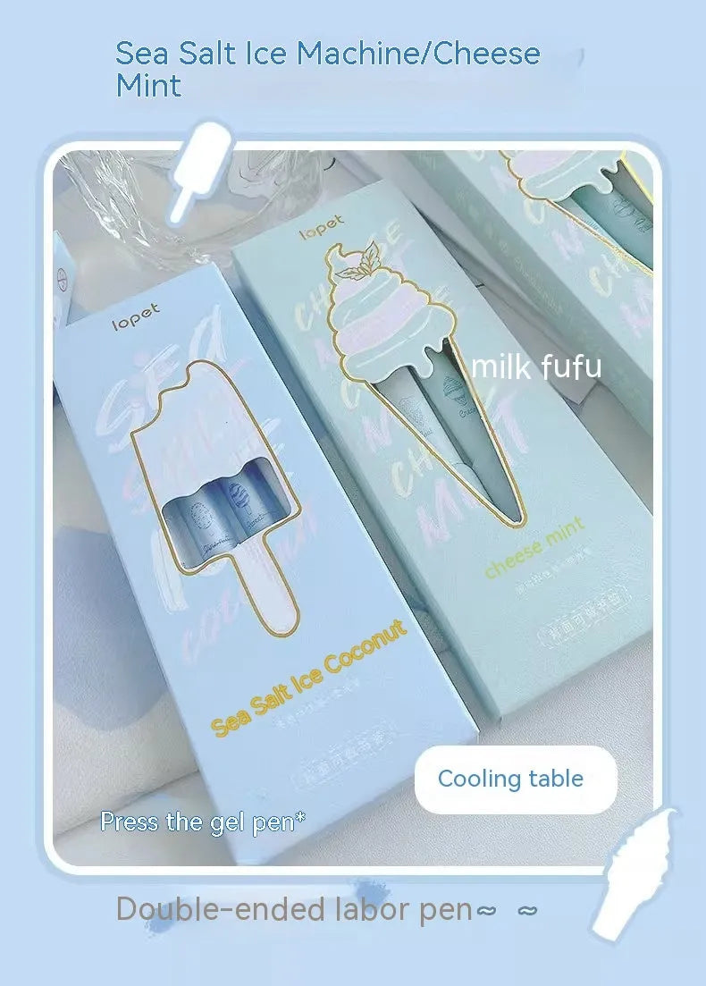 Four double-headed fluorescent pens with 0.5mm tips in cheese mint and sea salt ice cup colours.