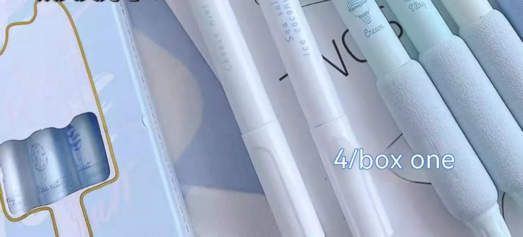 Four double-headed fluorescent pens with 0.5mm tips in cheese mint and sea salt ice cup colours.