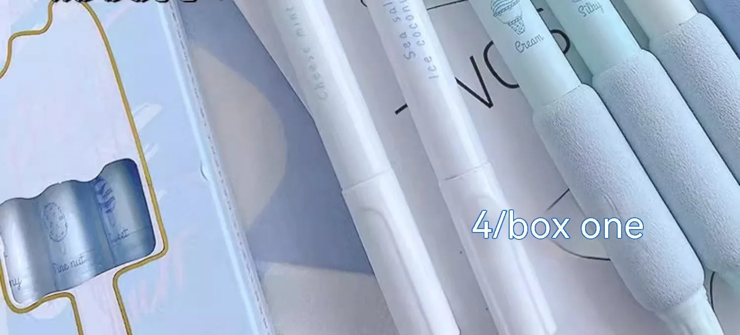 Four double-headed fluorescent pens with 0.5mm tips in cheese mint and sea salt ice cup colours.