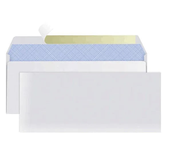 Blue tamper-evident confidential envelope with self-adhesive flap, dimensions 105mm by 240mm.