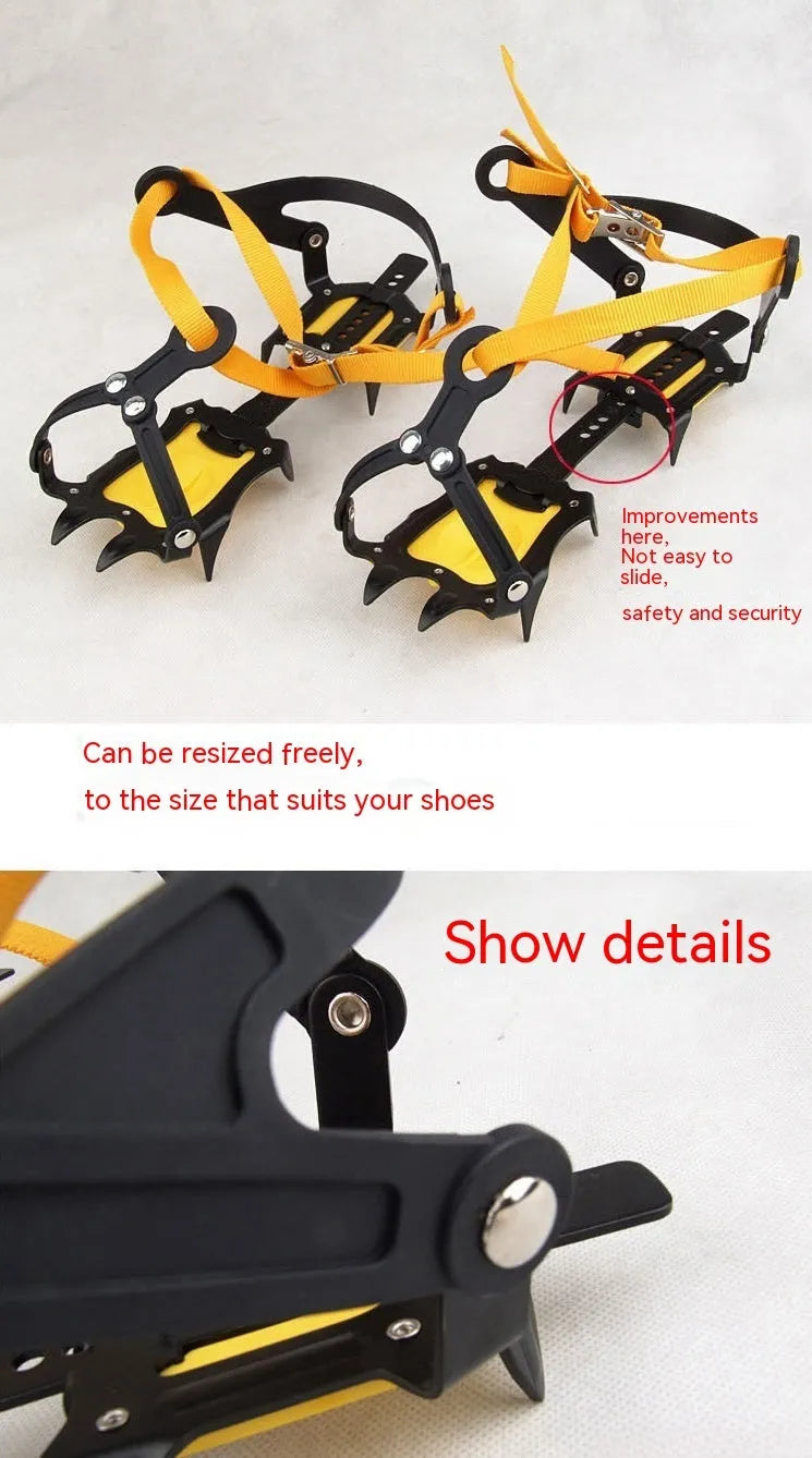 Professional non-slip shoe cover with ten steel teeth for ice and snow traction, orange colour