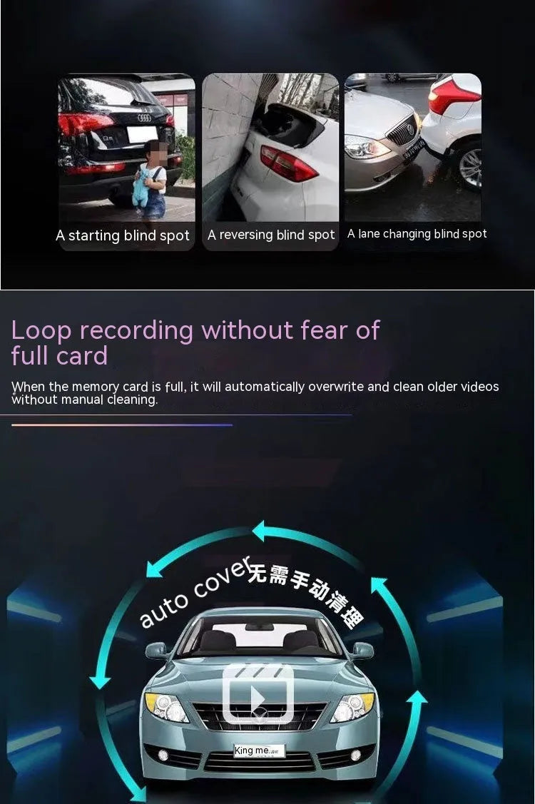 Dual-lens HD driving recorder with a 3.5-inch LCD screen mounted on a car windscreen.