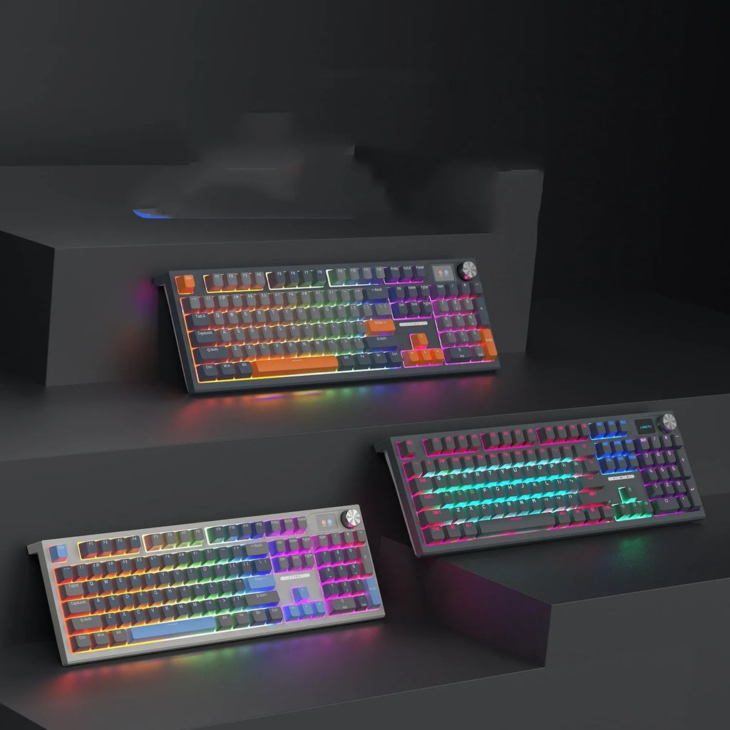 Wireless mechanical keyboard with RGB backlighting showing Sea and Air Shaft Pro colourway on desk