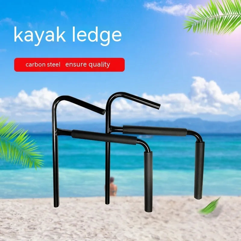 Carbon steel kayak and surfboard wall hanger rack for vertical storage.