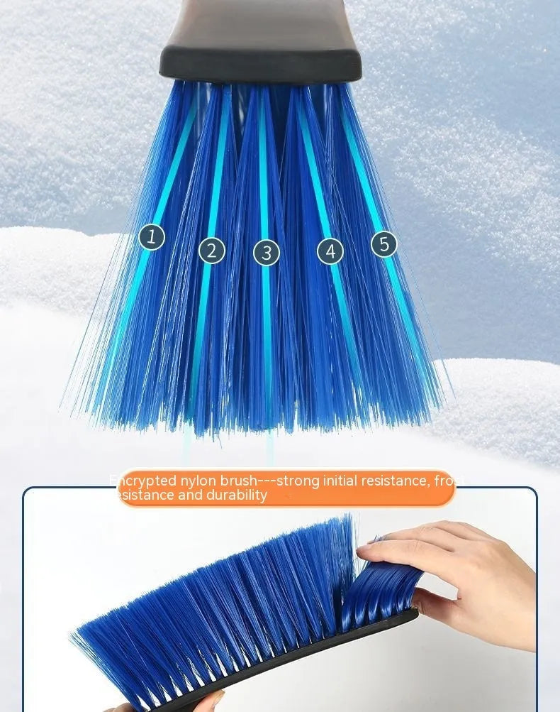 Yellow and blue telescopic car snow brushes with long handles for winter vehicle defrosting