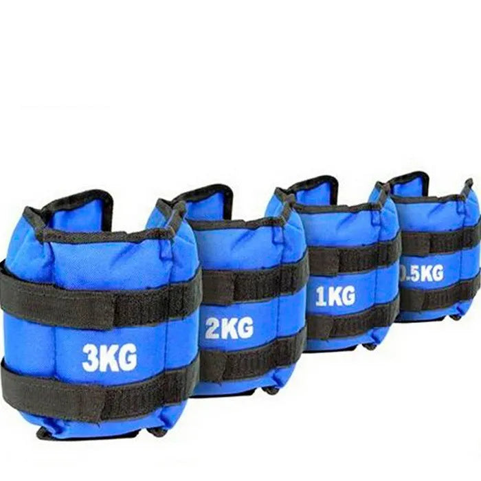 A pair of Oxford cloth legging sandbags for track and field training with weight options from 1kg to 6kg.