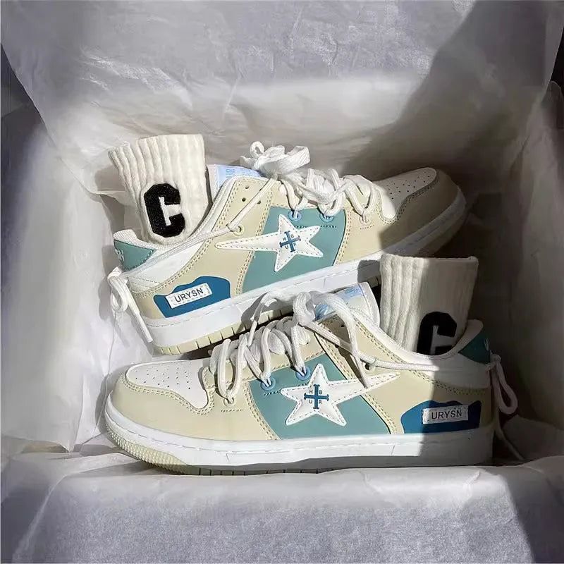 Women's mesh lace-up casual white sneakers with low heel, round toe, and beige brown colour option