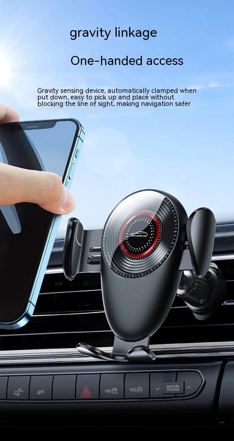 Black car air vent phone bracket with adjustable arms for universal smartphone mounting