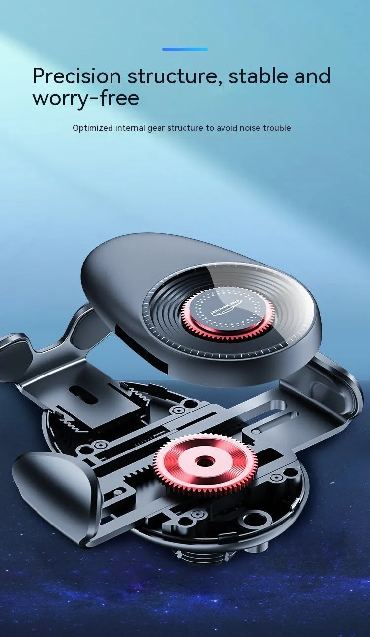 Black car air vent phone bracket with adjustable arms for universal smartphone mounting