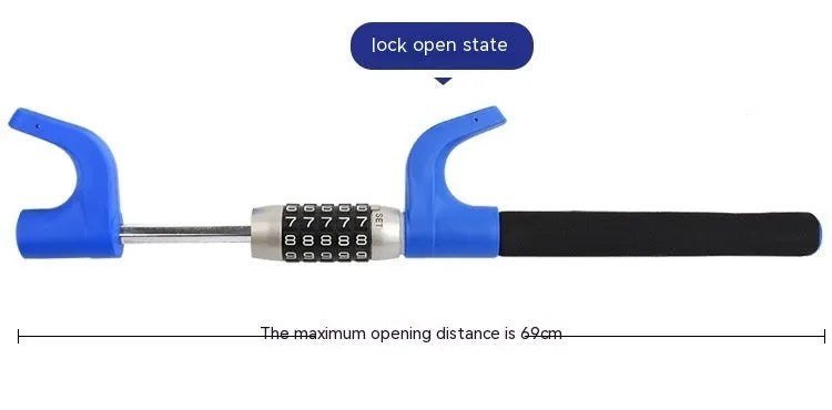 Car anti-theft password steering wheel U-lock in alloy steel with black, blue, and red colour options