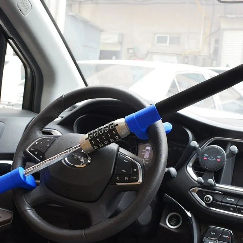 Car anti-theft password steering wheel U-lock in alloy steel with black, blue, and red colour options