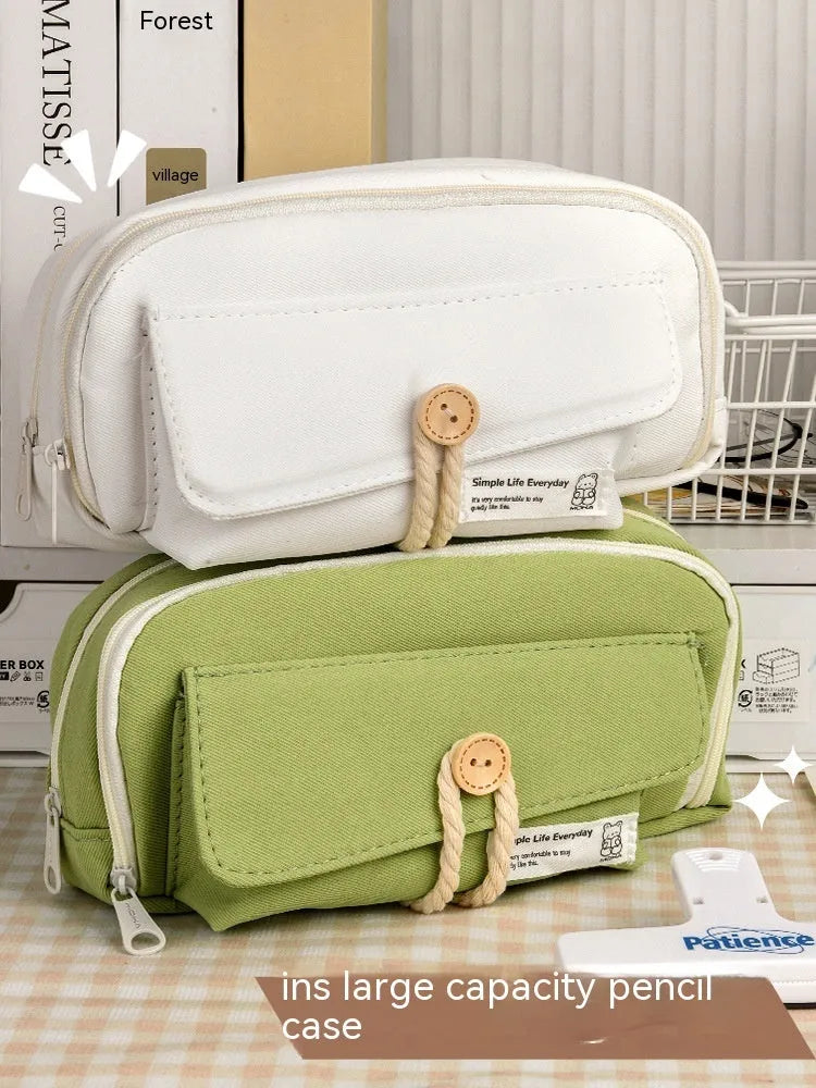 Canvas pencil case in Korean style with large capacity for approximately 80 pens