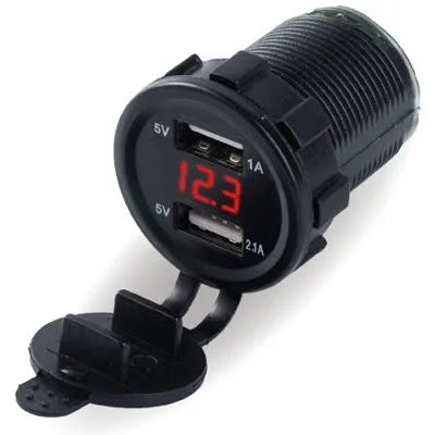 Waterproof snap-on motorcycle car charger with USB output, fast charging, 8-30V input, blue green or red light