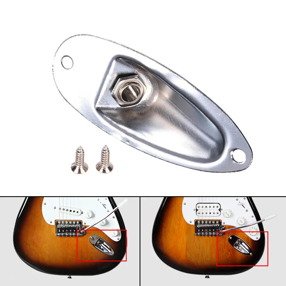 Electric guitar ST boat output socket in black and silver alloy construction