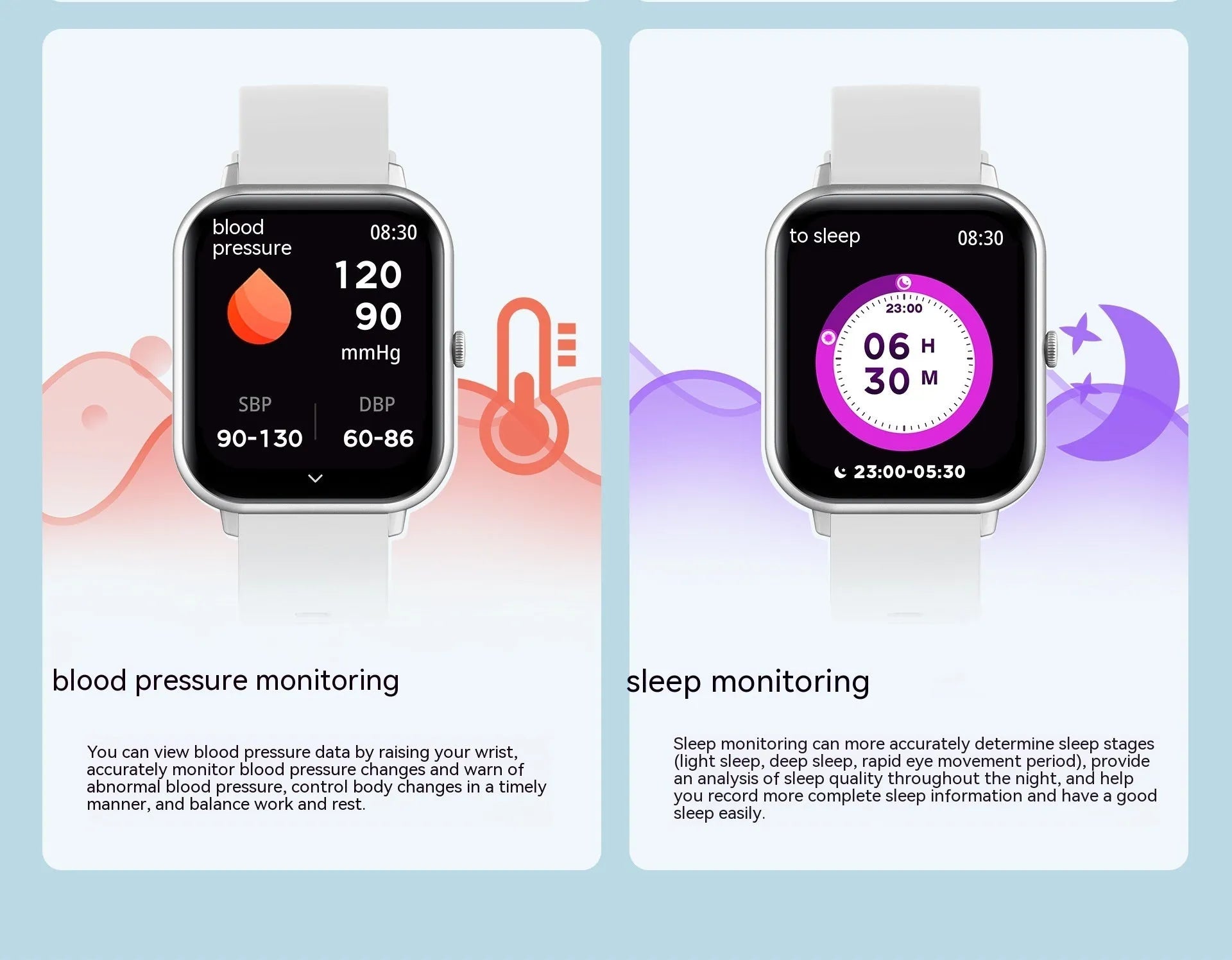 Bluetooth smart watch with heart rate monitor on wrist in black, pink, silver grey, or khaki colour.
