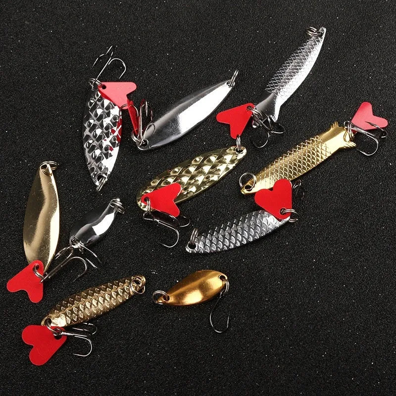 Metal sequin iron fishing lures with pineapple pattern in packaging showing quantity options