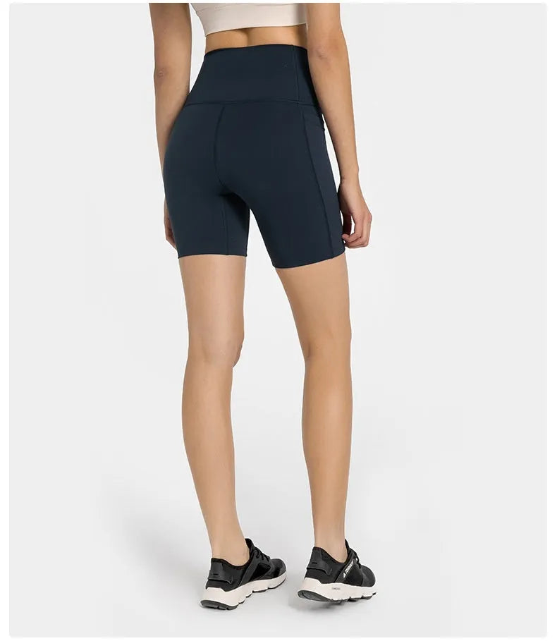 Women's cotton blend sports shorts in black with super stretch fabric and mid-length design